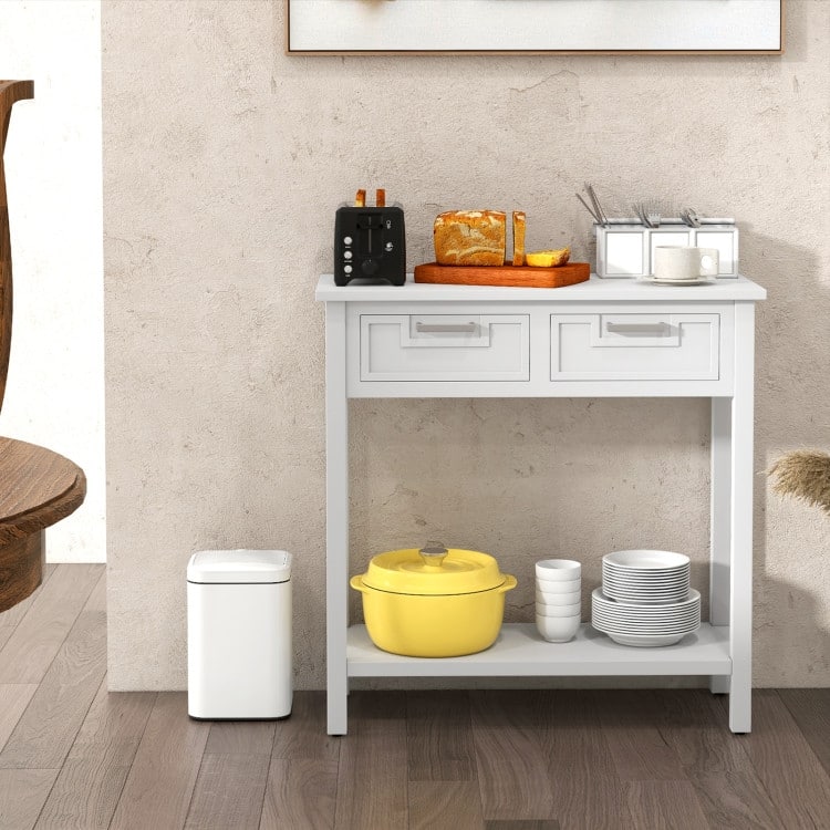 Wooden Console Table with 2 Drawers and Open Storage Shelf for Hallway