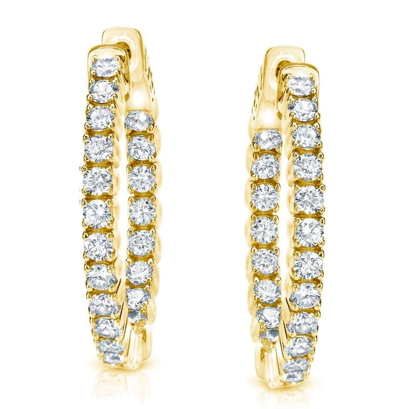 Auriya 14k Gold 1 3/4cttw Medium Diamond Hoop Earrings - 0.86-inch - Yellow Gold