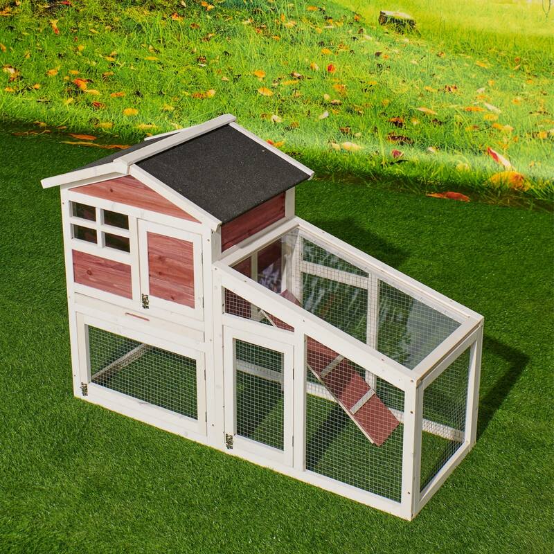 Wooden Chicken Coop with Run, Ventilation Door, Removable Tray, Ramp