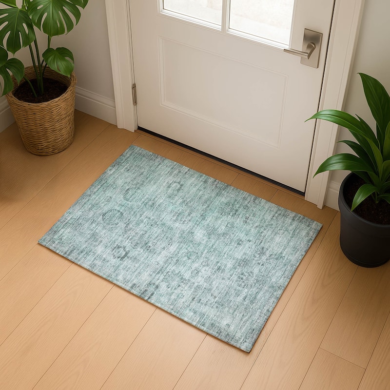 Premium Washable Super Soft Vintage Traditional Mayfield Rug - Aqua - 1'8" x 2'6"
