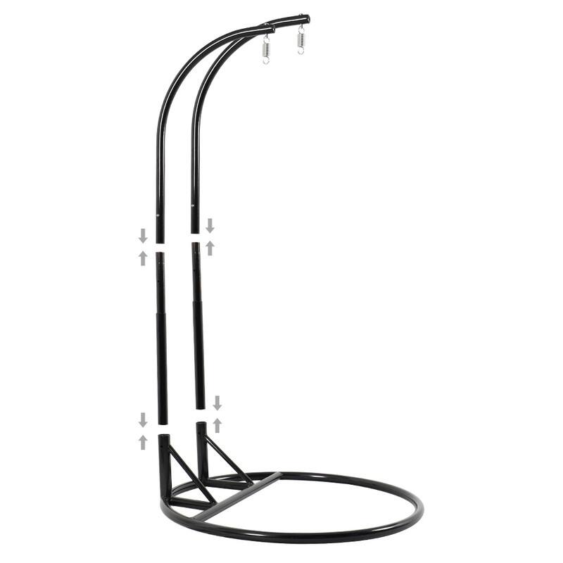 Leisuremod Modern Hanging Egg Swing Chair for 2-Person with Metal Stand, Charcoal Wicker, Patio Hammock Lounger with Cushions