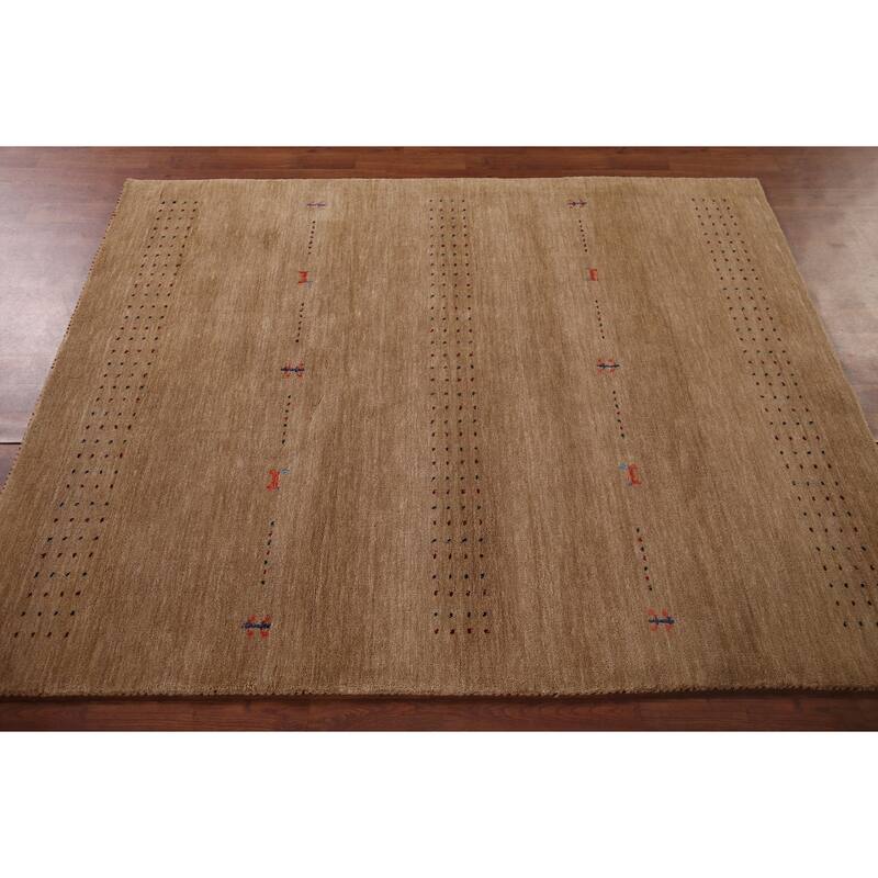 Tribal Gabbeh Oriental Area Rug Hand-Knotted Brown Wool Carpet - 4'10"x 6'5"