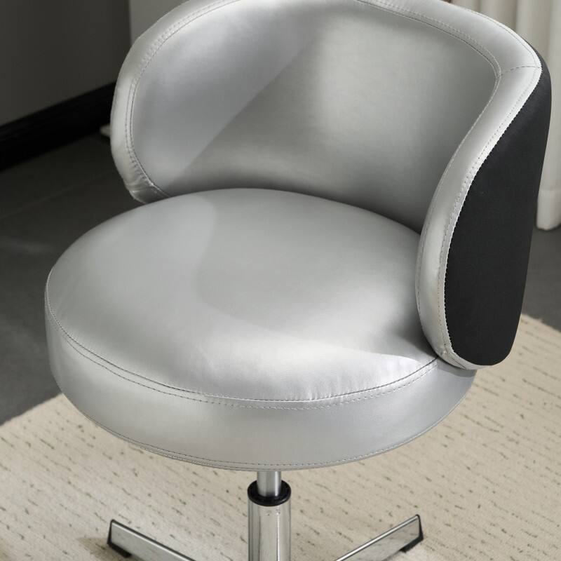 Modern PU Swivel Chair Armless No Wheel Adjustable Height Office Desk Chair With Baskest Support - N/A