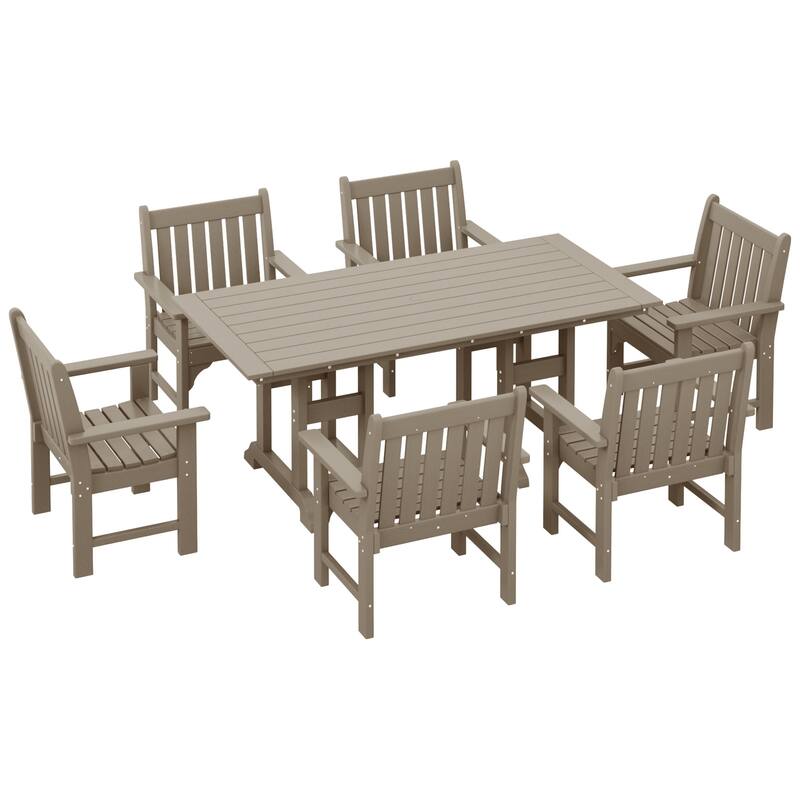 Polytrends Laguna Outdoor Patio 7-Piece Rectangular Table Garden Arm Chairs Dining Set