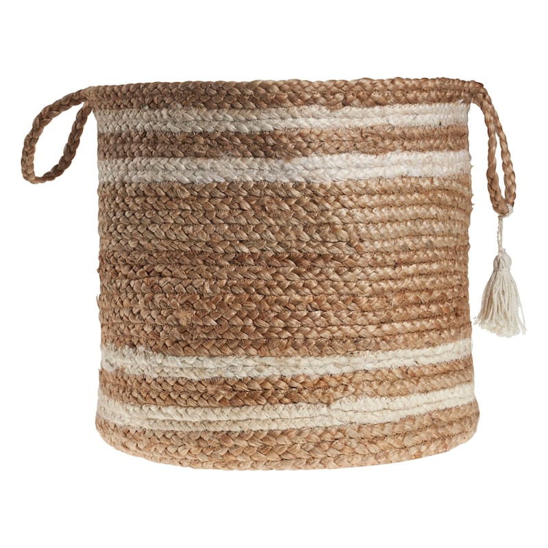 Sevita Tan/White Striped Jute Hand-Made Storage Basket - 19" x 19" x 19"