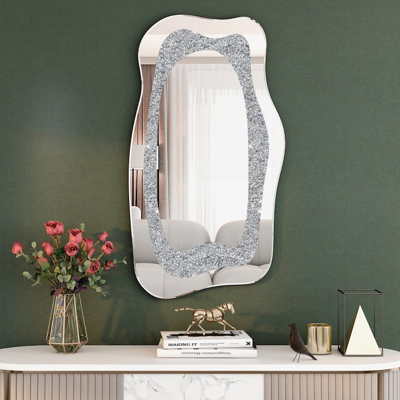 Irregular Wall Mirror Crushed Diamond Inlay Accent Mirror