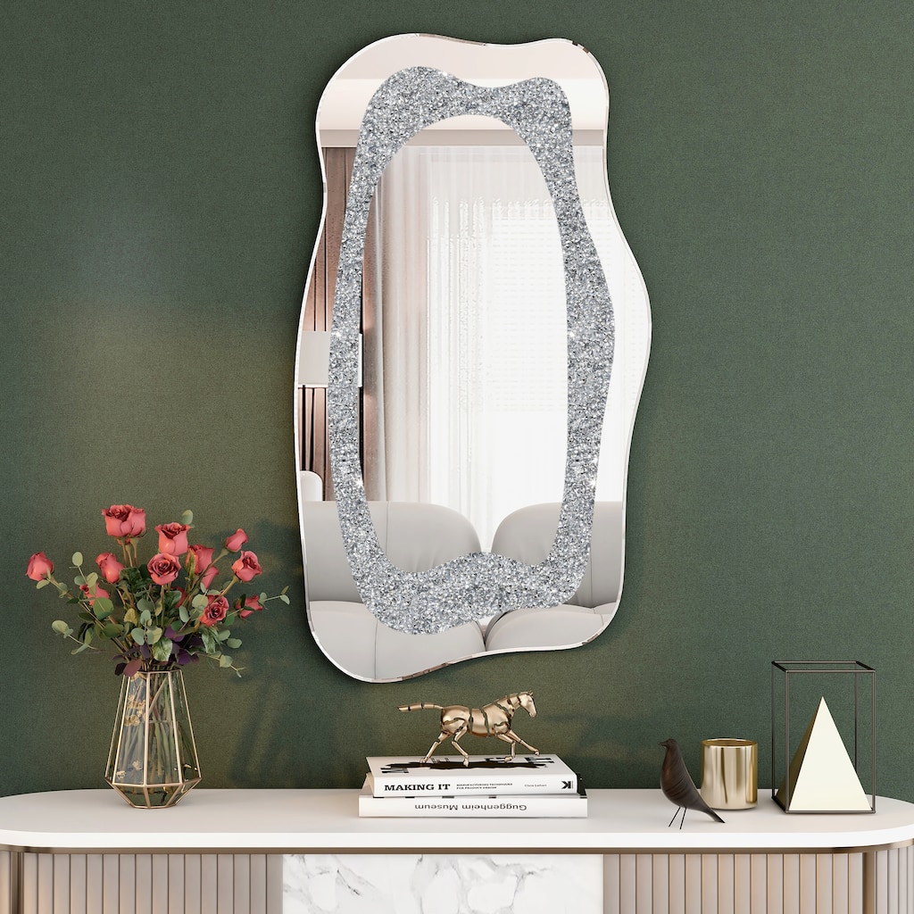 Irregular Wall Mirror Crushed Diamond Inlay Accent Mirror