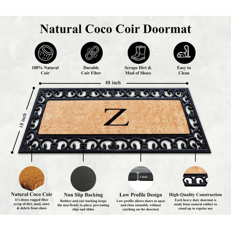 A1HC Exclusive Hand Crafted Myla Monogrammed Entry Doormat, 18" x 48"