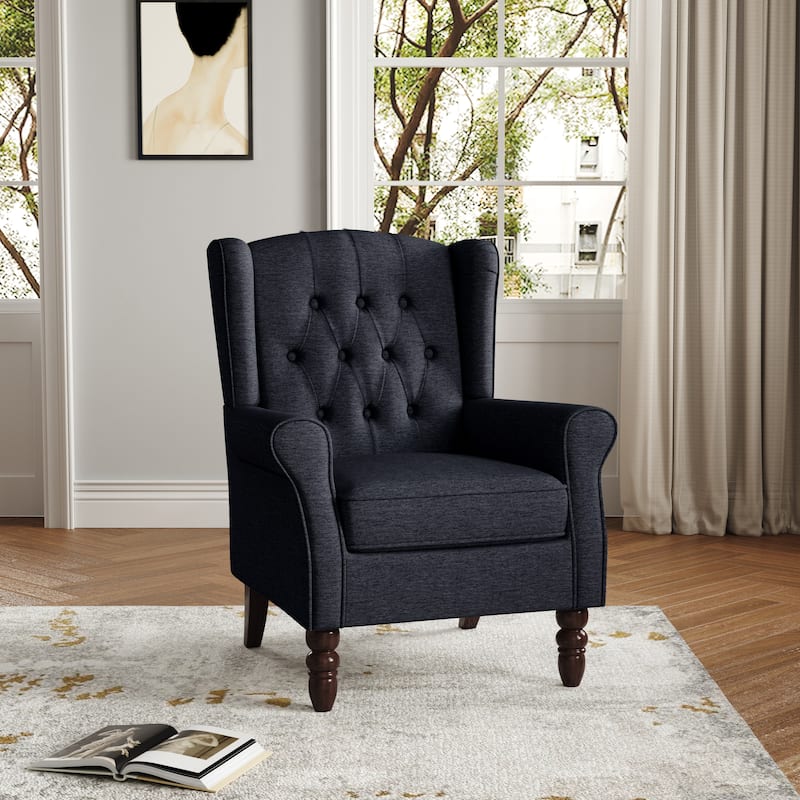 Button Tufted Wingback Accent Chair Upholstered Armchair