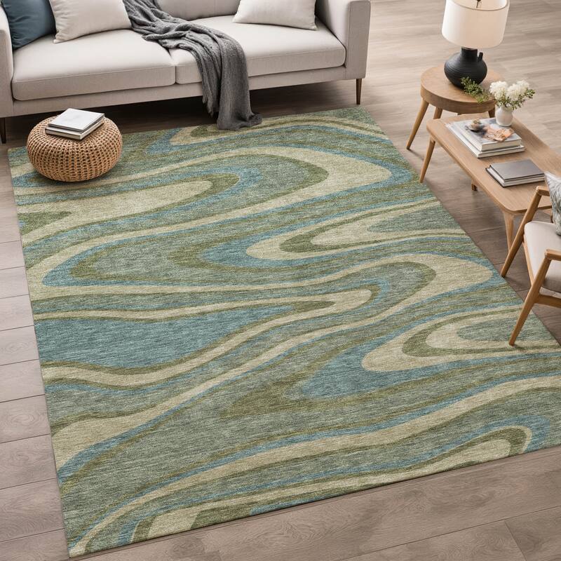 Machine Washable Indoor/ Outdoor Abstract Busey Chantille Rug