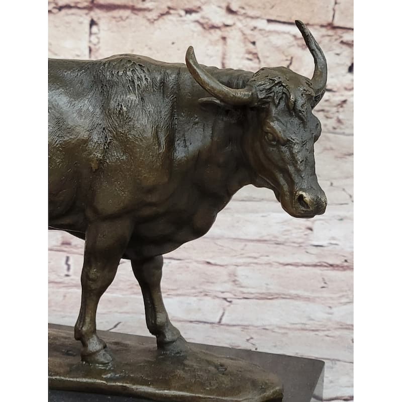 Bronze Imitative Bull Cow Imitative Cattle Sculpture Statue Figure On Marble Base By Milo
