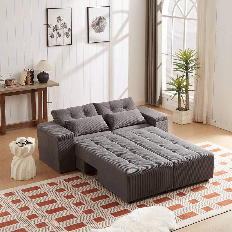 Convertible Storage Sofa with Corduroy Fabric & Adjustable Modular Design - Sleeper Sofa