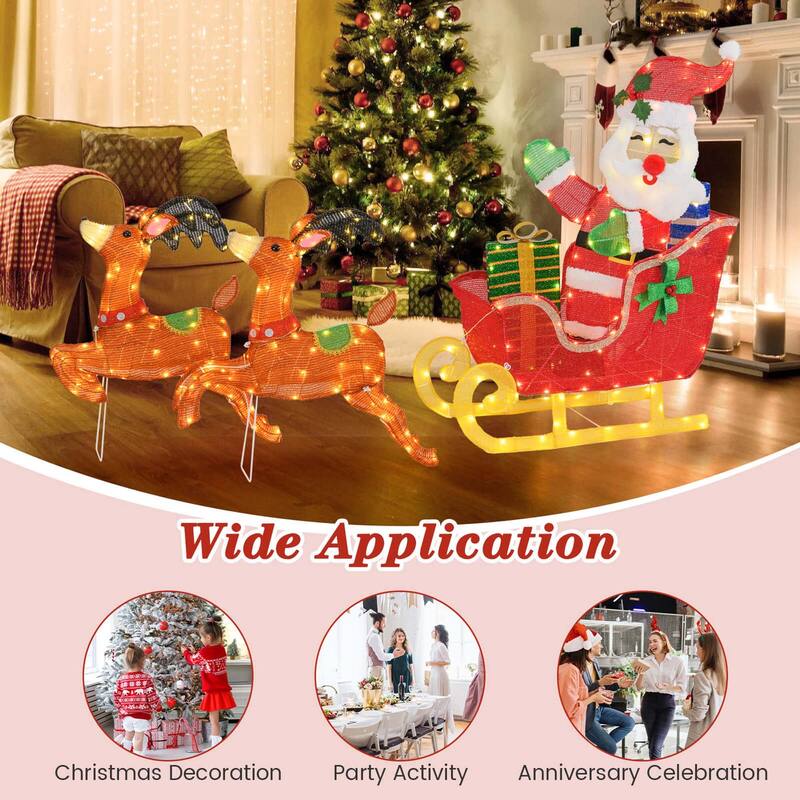 Costway Lighted Christmas Santa Claus with Reindeer LED Lights 12 - as pic shows - See Details