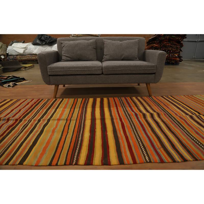 Hand Woven Oriental 100% Wool Carpet Southwestern Geometric Multi-Colored Kilim Runner Rug - 12' 4'' X 4' 1''