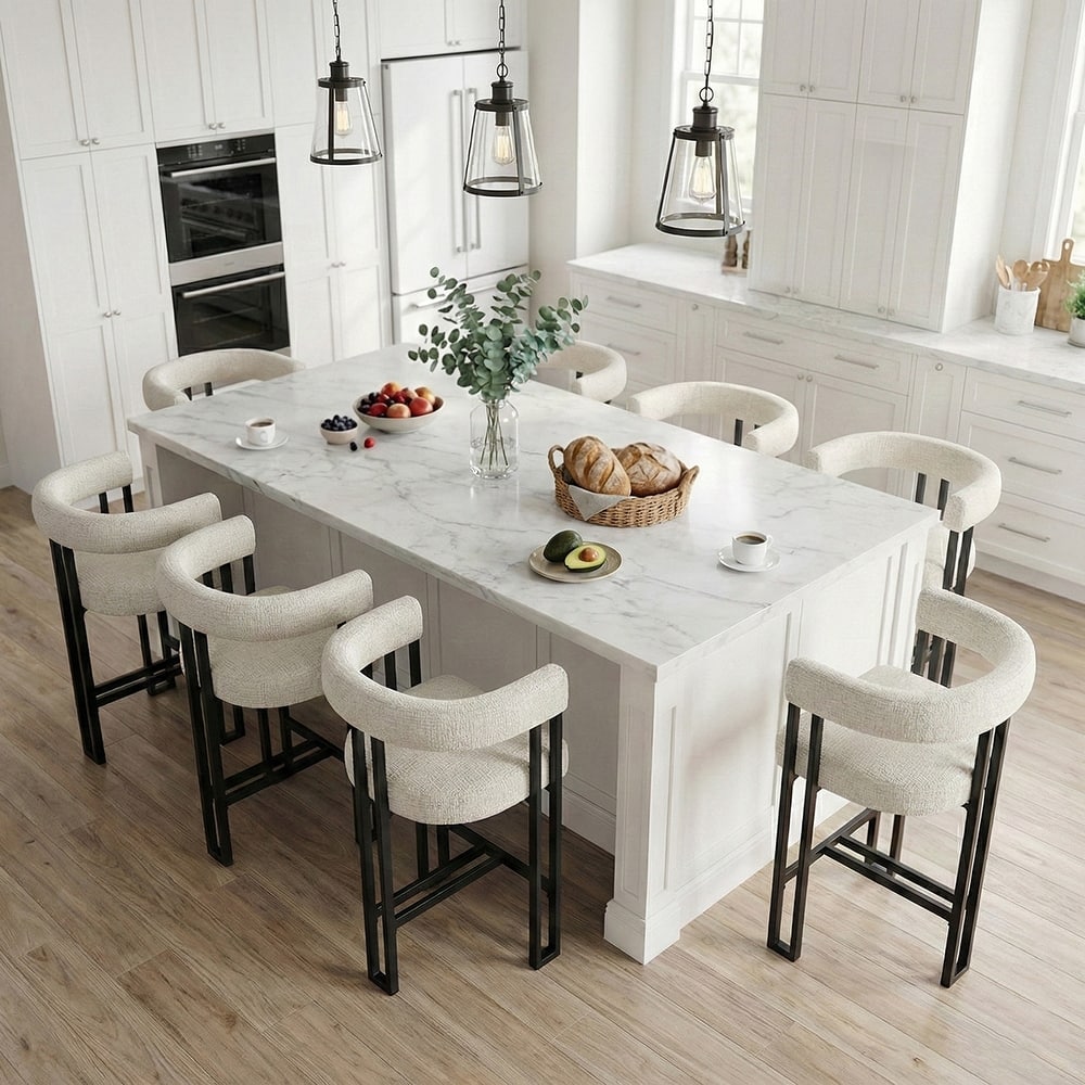 24" Seat Height Upholstered Tweed Solid Back Counter Stool(Set of 6)