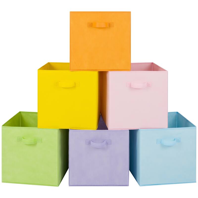 6 Pack Fabric Storage Cube Bins, Collapsible Cube Organizers with Handles - 13 Inch - Multi