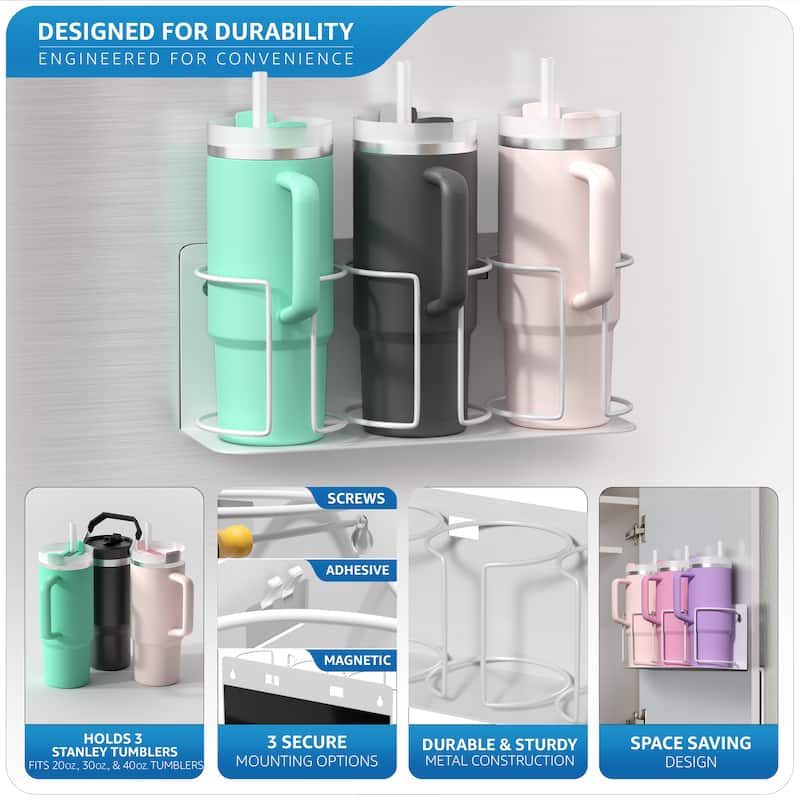 Sorbus Magnetic Stanley Cup Holder for 3 Cups, Bottle Organizer Adjustable Mount - 4.25” L x 13.25” W x 5.5” H