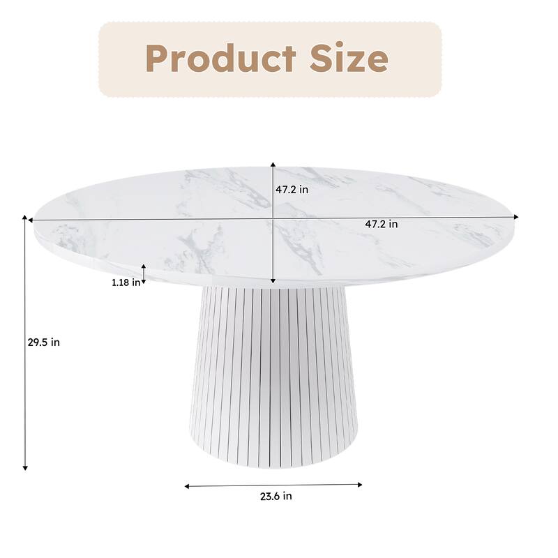 47 Inch Round MDF Dining Table for 4 - Modern Farmhouse Kitchen Table with Wood Strip Base