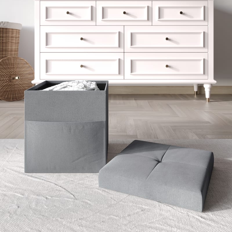 Chico Tufted Upholstered Folding Storage Bench - 12" - Dark Grey
