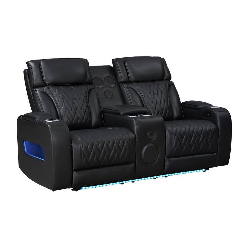 Jazz 74"W Leather Aire Power Reclining Loveseat w/Power Headrest, Bluetooth Speakers, LED, USB Ports, Storage & Cupholders