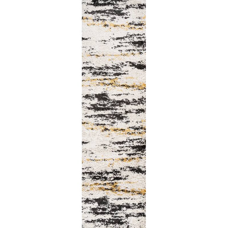 JONATHAN Y Soller Modern Bold Strie' Shag Area Rug - 2 X 8 - Beige/Black/Yellow