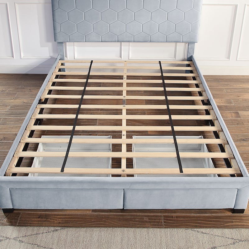 Honeycomb Modern Grey Velvet Headboard Storage Guest Bed by Furniture of America