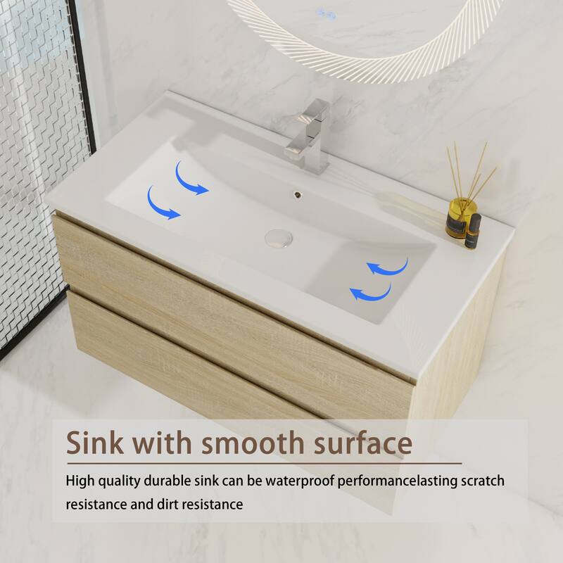 BNK 24"/30"/36'' Single Sink Bathroom Vanity with Two Soft Close Drawers