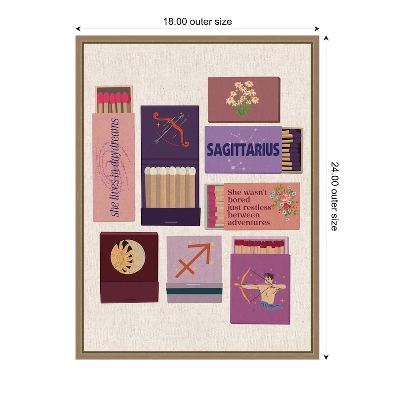 Kate and Laurel Sagittarius Matchbooks Linen FC by Megan Ryan Framed Canvas Wall Art Print