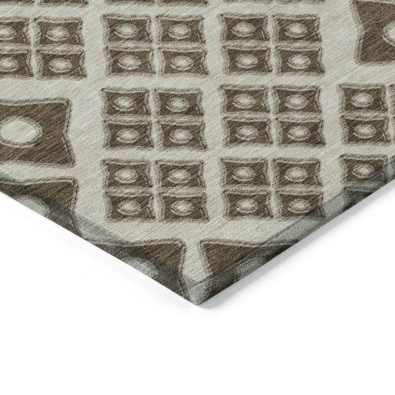 Brown And Beige Geometric Washable Indoor Outdoor Area Rug - 3' x 5'