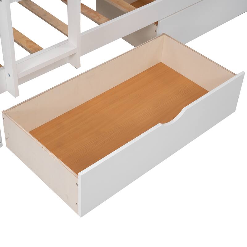 Twin Over Twin Wood L-Shaped Triple Bunk Bed with a Loft Bed Attached