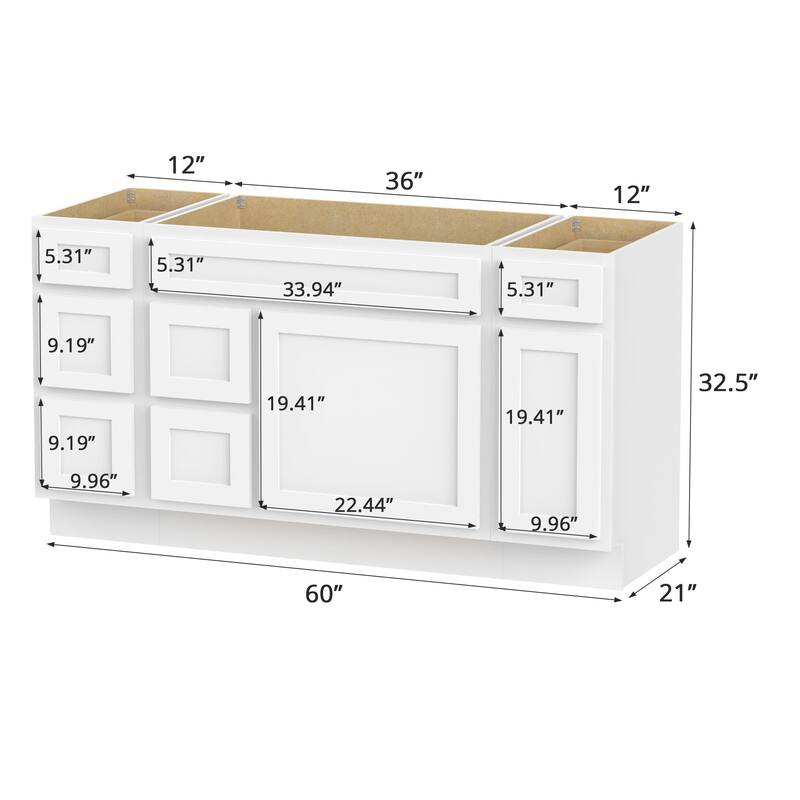 Vanity Art 60" Oak Freestanding Bathroom Vanity Cabinet without Top