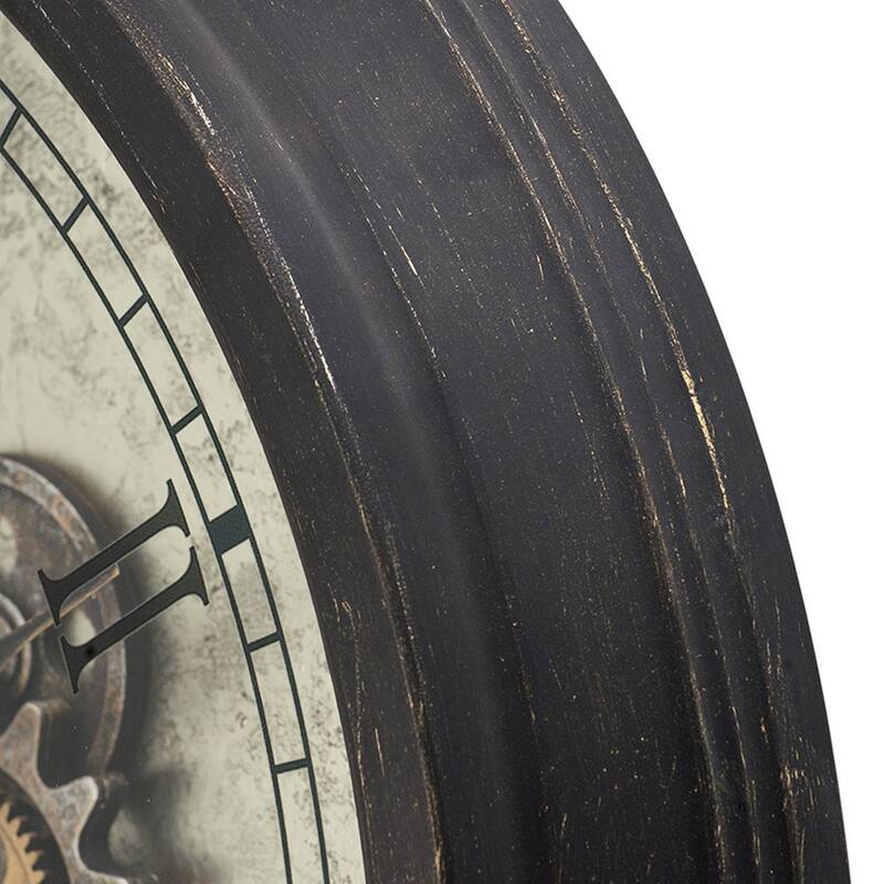 28 Inch Wall Clock, Round Vintage Gear Design, Gold and Dark Brown Finish