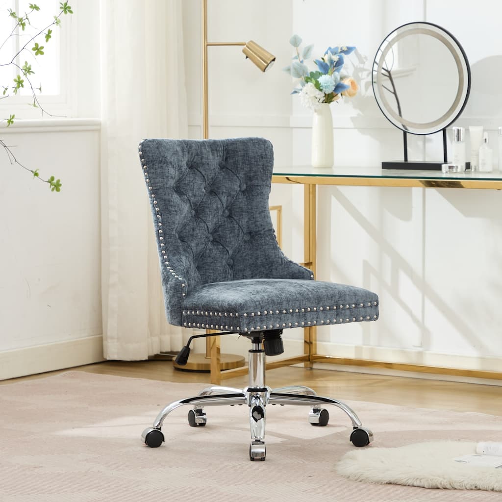 Roomfitters Chenille Tufted Office Chair, Adjustable Swivel Desk Chair with Chrome Metal Base
