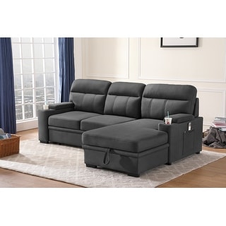 Kaden Fabric Sleeper Sectional Sofa with Storage Chaise and Arms