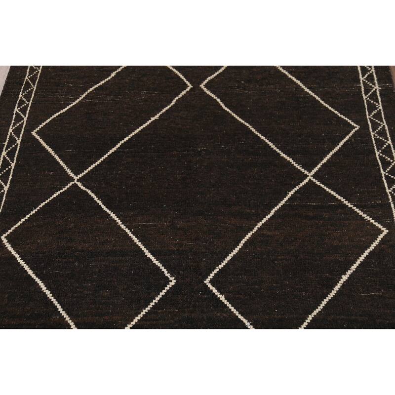 Dark Brown Trellis Moroccan Oriental Area Rug Hand-Knotted Wool Carpet - 5'11"x 9'7"