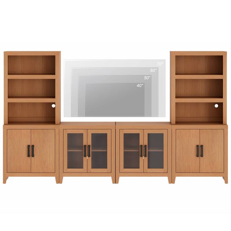 WAMPAT Large Entertainment Center with Bookshelves, Farmhouse TV Stand with Storage Cabinets & Glass Doors