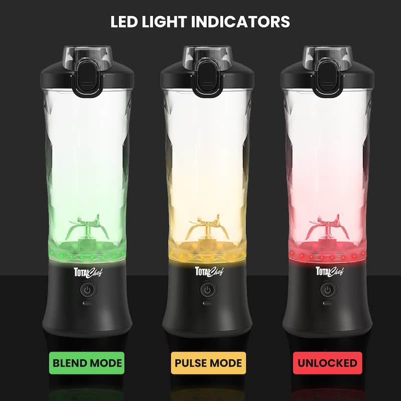 Total Chef Cordless Portable Blender, 20 oz (600 mL) Personal Blender, USB Rechargeable, Black