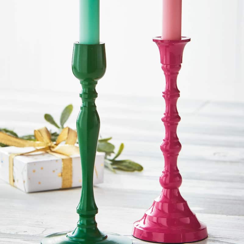 Zahra Hot Pink Taper Candle Holder - Aluminum, 8.25" H, Everyday Use, Wipe Clean, Stylish Home Decor