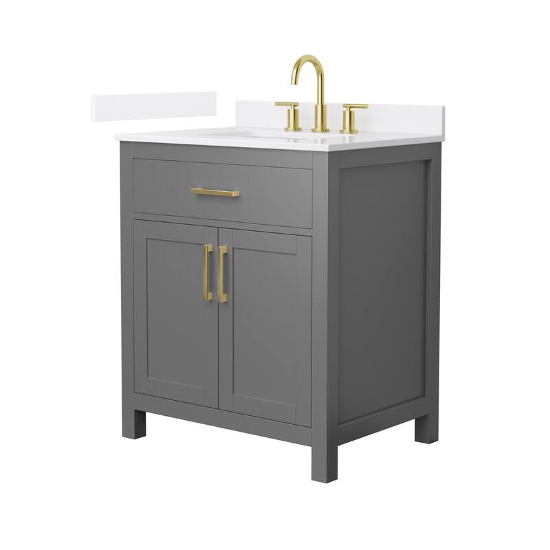 Wyndham Collection WCG2424-30S-QTZ-US3MXX Beckett 30" Free Standing - Dark Gray / White Quartz Top / Brushed Gold