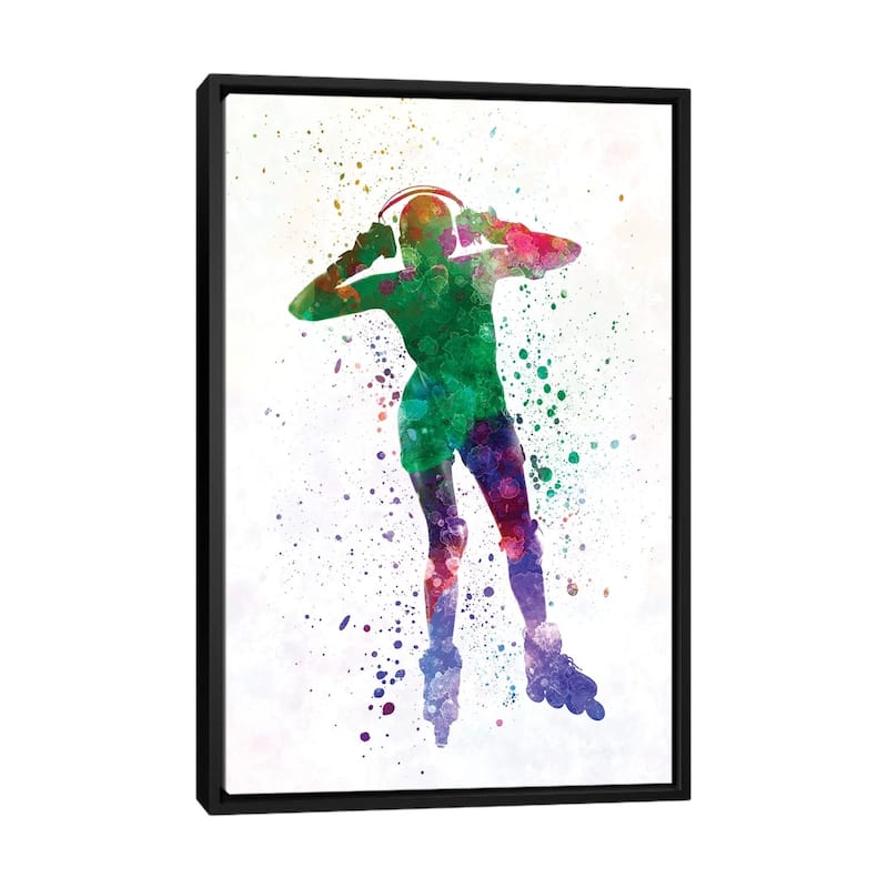 iCanvas "Woman In Roller Skates iIn Watercolor IV" by Paul Rommer Framed Canvas Print - Black - 48x32