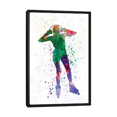 iCanvas "Woman In Roller Skates iIn Watercolor IV" by Paul Rommer Framed Canvas Print