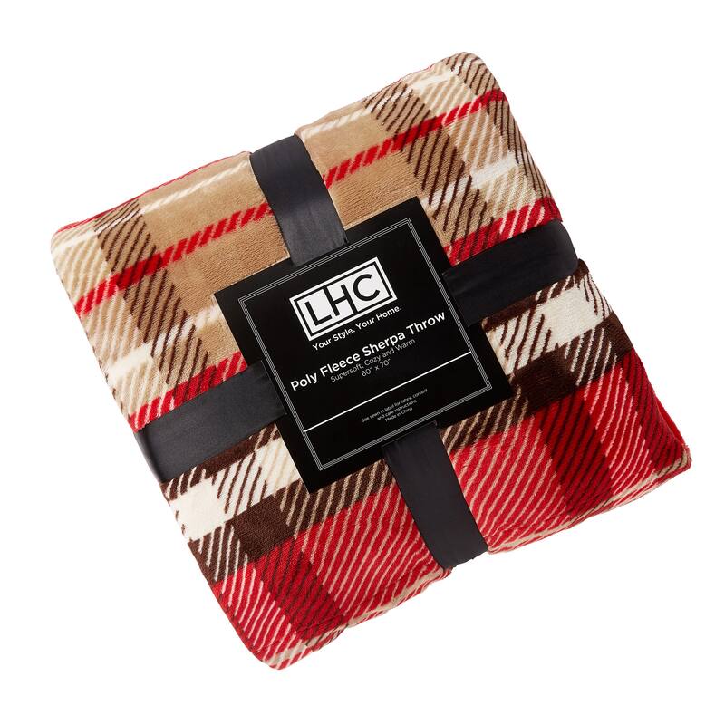 Poly Fleece Sherpa Throw - Oversized Plush Woven Polyester Bed or Sofa Blanket by Windsor Home