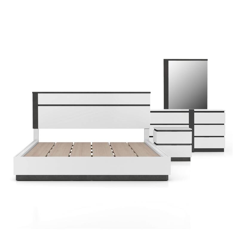 Furniture of America Conjira Modern 4-Piece White Wood Platform Bedroom Set