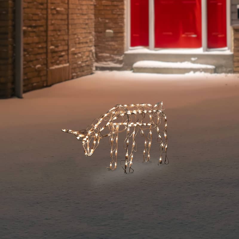 Lighted Feeding Reindeer Outdoor Christmas Decoration - 25" - Clear Lights - White