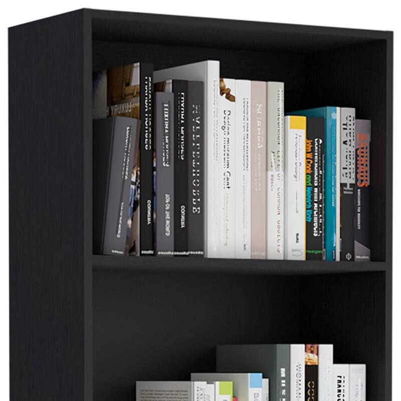71inch Black Four Tier Bookcase with Two Doors