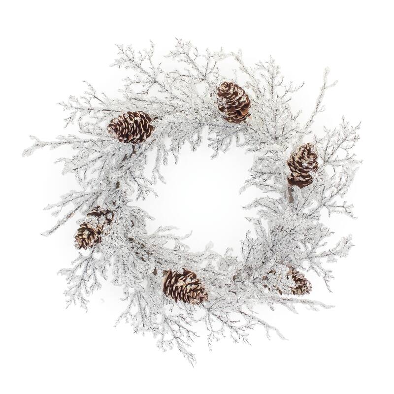 Iced Branch with Pinecone Artificial Christmas Wreath, 24-Inch, Unlit - White