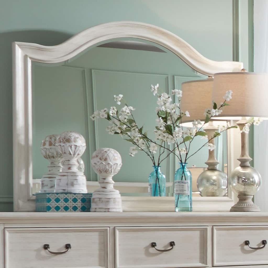 Bayside Antique White with Wire Brushing Arched Mirror - Off-White