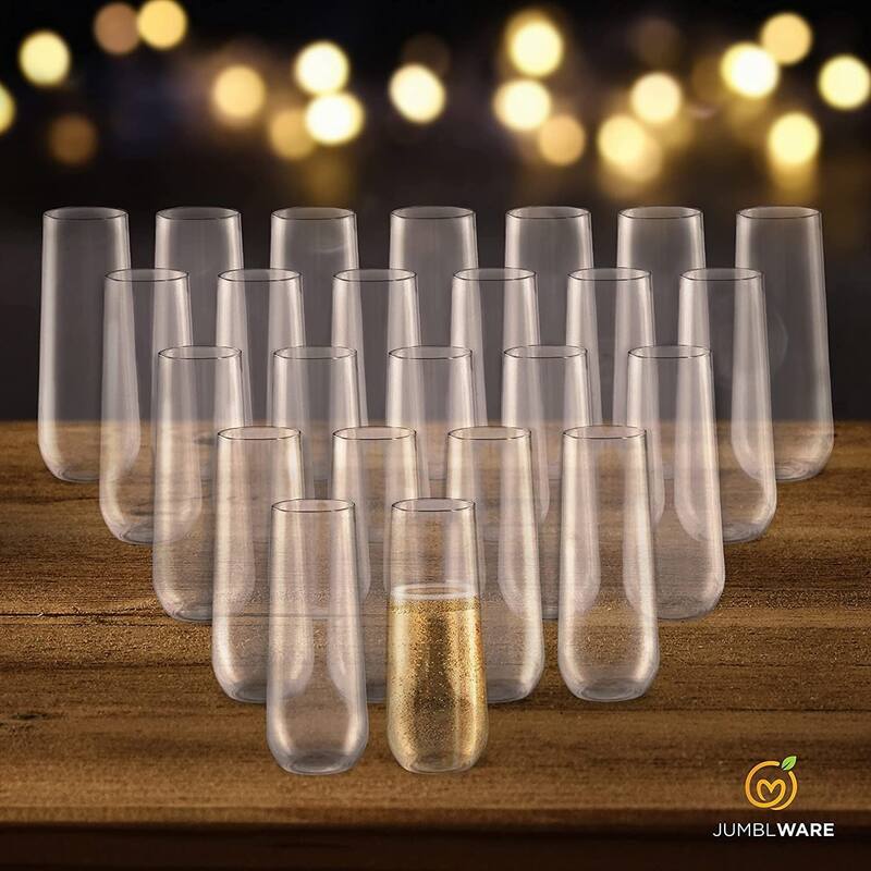JumblWare 24 Stemless Disposable Plastic Champagne Flutes (9oz