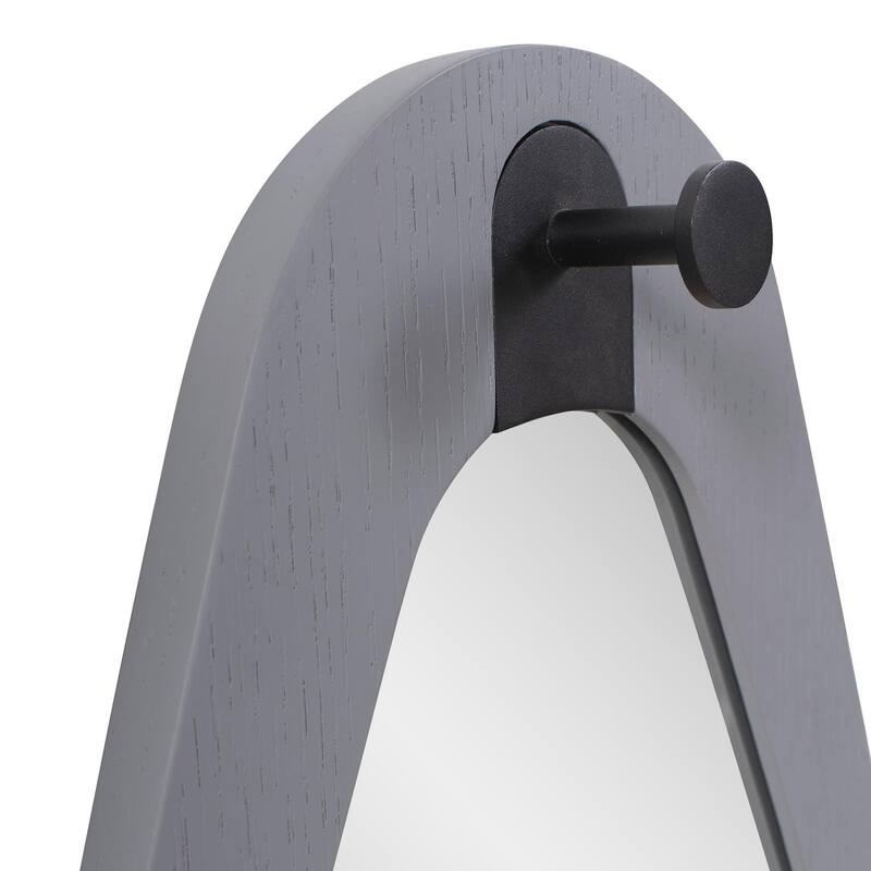 Saldar Gray Teardrop Contemporary Mirror with Black Metal Hook - 28H X 18W X 2.5D