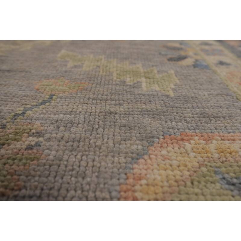 Vegetable Dye Grey Oushak Turkish Rug Hand-Knotted Floral Wool Carpet - 8'1"x 10'1"